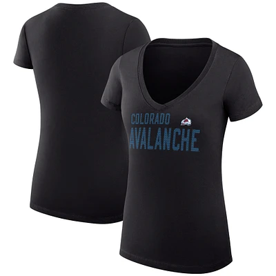 Women's G-III 4Her by Carl Banks Black Colorado Avalanche Super-Slim Fit Lightweight Dot Print Team V-Neck T-Shirt