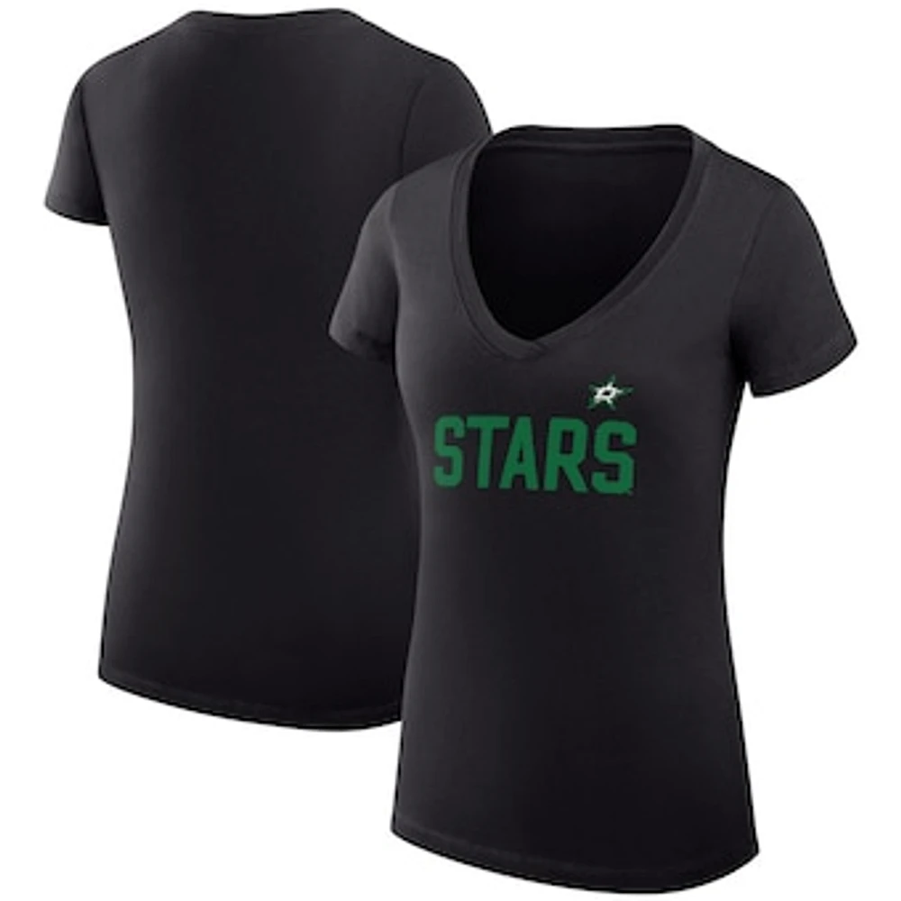 Women's G-III 4Her by Carl Banks Black Dallas Stars Super-Slim Fit Lightweight Dot Print Team V-Neck T-Shirt