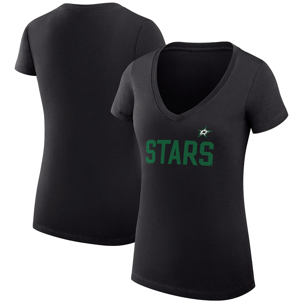 Women's G-III 4Her by Carl Banks Black Dallas Stars Super-Slim Fit Lightweight Dot Print Team V-Neck T-Shirt