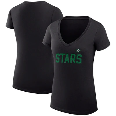 Women's G-III 4Her by Carl Banks Black Dallas Stars Super-Slim Fit Lightweight Dot Print Team V-Neck T-Shirt