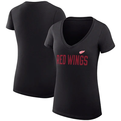 Women's G-III 4Her by Carl Banks Black Detroit Red Wings Super-Slim Fit Lightweight Dot Print Team V-Neck T-Shirt