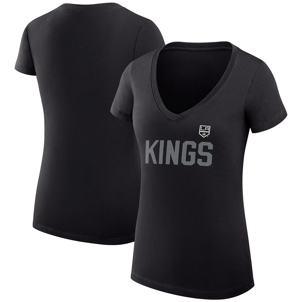 Women's G-III 4Her by Carl Banks Black Los Angeles Kings Super-Slim Fit Lightweight Dot Print Team V-Neck T-Shirt
