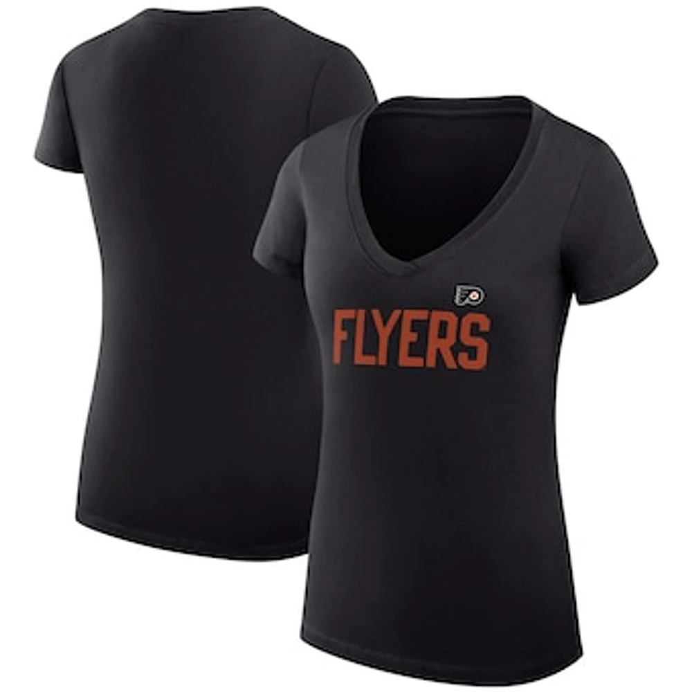 Women's G-III 4Her by Carl Banks Black Philadelphia Flyers Super-Slim Fit Lightweight Dot Print Team V-Neck T-Shirt
