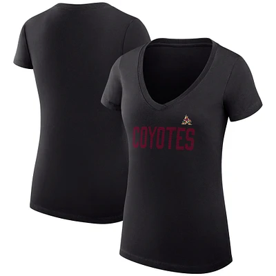 Women's G-III 4Her by Carl Banks Black Arizona Coyotes Super-Slim Fit Lightweight Dot Print Team V-Neck T-Shirt
