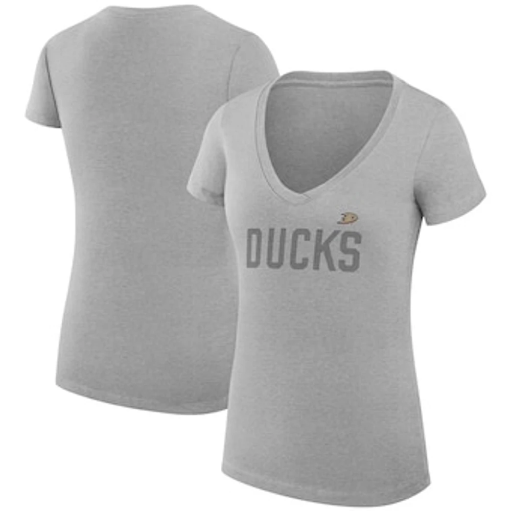 Women's G-III 4Her by Carl Banks Heather Gray Anaheim Ducks Super-Slim Fit Lightweight Dot Print Team V-Neck T-Shirt