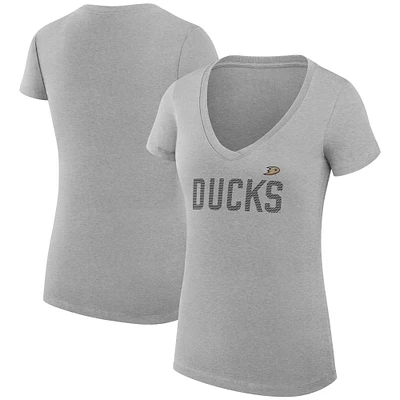 Women's G-III 4Her by Carl Banks Heather Gray Anaheim Ducks Super-Slim Fit Lightweight Dot Print Team V-Neck T-Shirt
