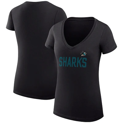 Women's G-III 4Her by Carl Banks Black San Jose Sharks Super-Slim Fit Lightweight Dot Print Team V-Neck T-Shirt