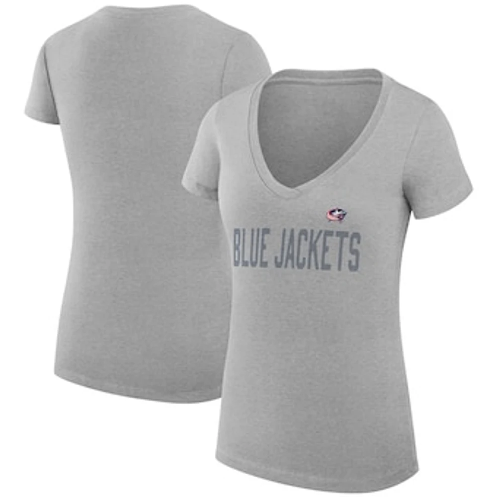 Women's G-III 4Her by Carl Banks Heather Gray Columbus Blue Jackets Super-Slim Fit Lightweight Dot Print Team V-Neck T-Shirt