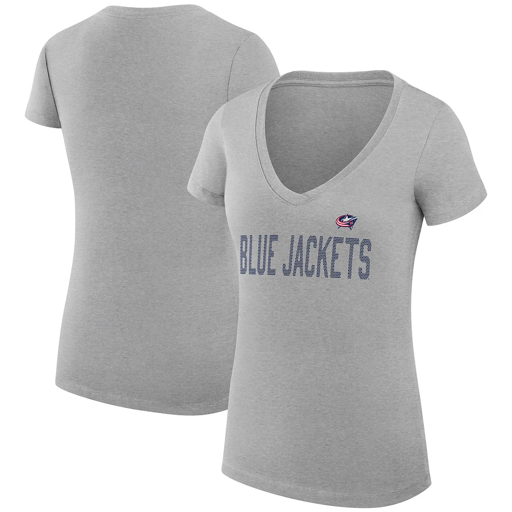 Women's G-III 4Her by Carl Banks Heather Gray Columbus Blue Jackets Super-Slim Fit Lightweight Dot Print Team V-Neck T-Shirt