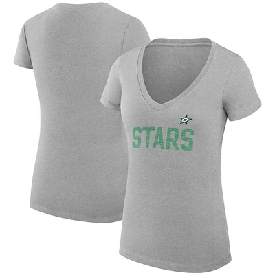 Women's G-III 4Her by Carl Banks Heather Gray Dallas Stars Super-Slim Fit Lightweight Dot Print Team V-Neck T-Shirt