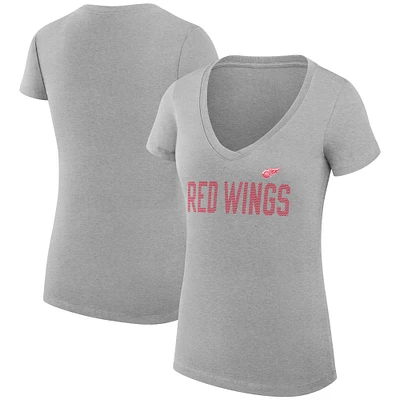 Women's G-III 4Her by Carl Banks Heather Gray Detroit Red Wings Super-Slim Fit Lightweight Dot Print Team V-Neck T-Shirt