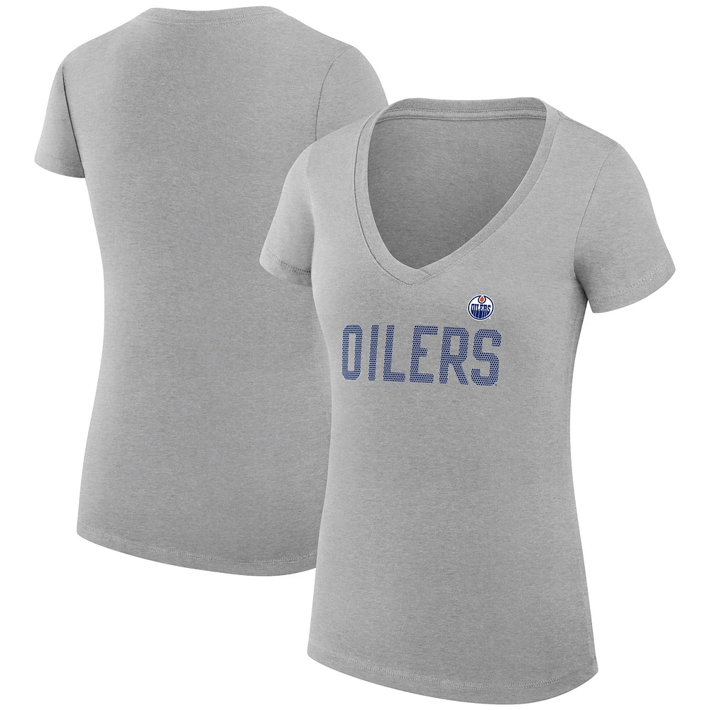 Women's G-III 4Her by Carl Banks Heather Gray Edmonton Oilers Super-Slim Fit Lightweight Dot Print Team V-Neck T-Shirt