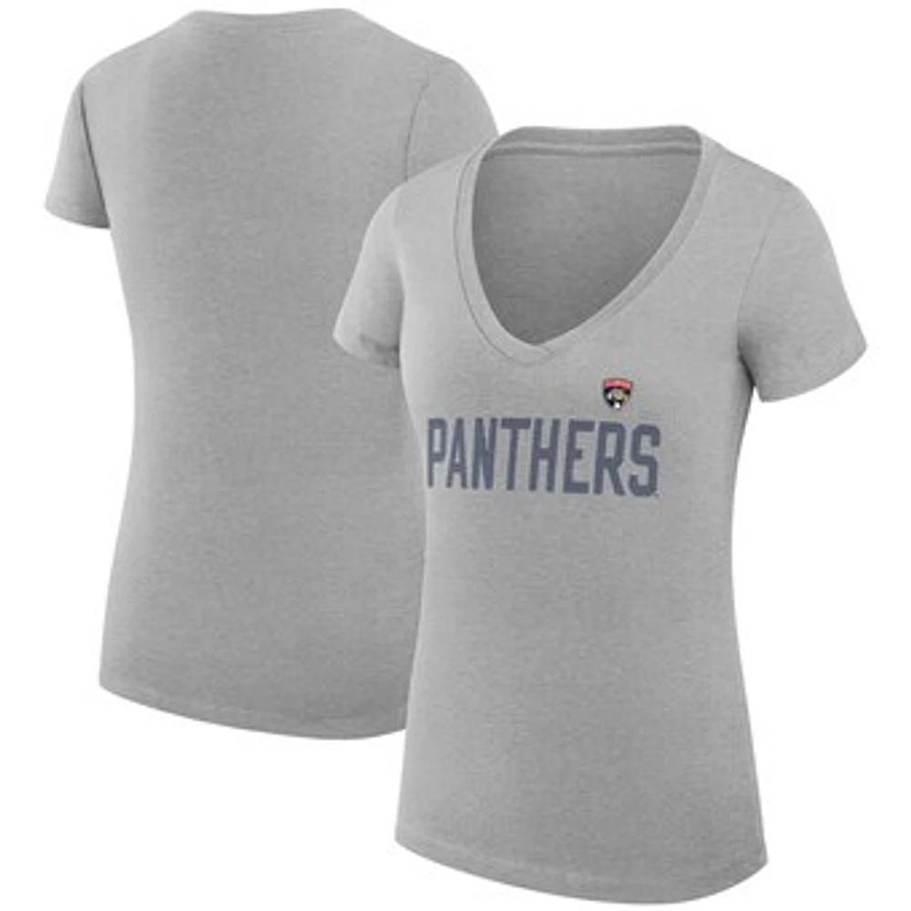Women's G-III 4Her by Carl Banks Heather Gray Florida Panthers Super-Slim Fit Lightweight Dot Print Team V-Neck T-Shirt