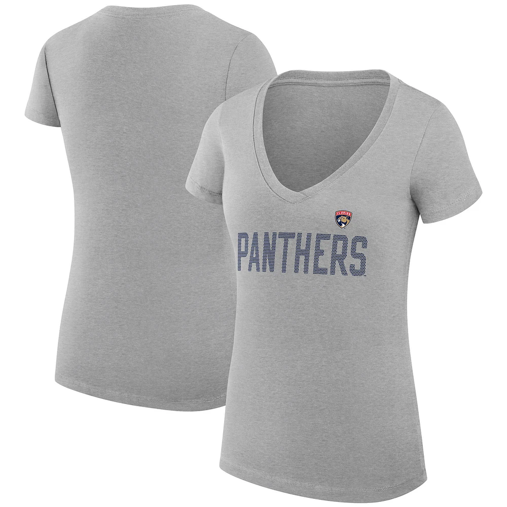 Women's G-III 4Her by Carl Banks Heather Gray Florida Panthers Super-Slim Fit Lightweight Dot Print Team V-Neck T-Shirt