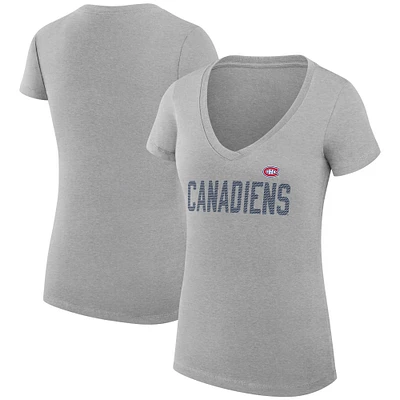 Women's G-III 4Her by Carl Banks Heather Gray Montreal Canadiens Super-Slim Fit Lightweight Dot Print Team V-Neck T-Shirt