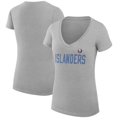 Women's G-III 4Her by Carl Banks Heather Gray New York Islanders Super-Slim Fit Lightweight Dot Print Team V-Neck T-Shirt