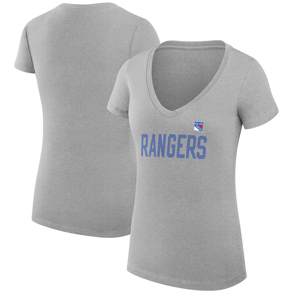 Women's G-III 4Her by Carl Banks Heather Gray New York Rangers Super-Slim Fit Lightweight Dot Print Team V-Neck T-Shirt