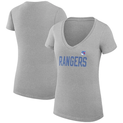 Women's G-III 4Her by Carl Banks Heather Gray New York Rangers Super-Slim Fit Lightweight Dot Print Team V-Neck T-Shirt