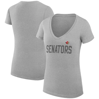 Women's G-III 4Her by Carl Banks Heather Gray Ottawa Senators Super-Slim Fit Lightweight Dot Print Team V-Neck T-Shirt