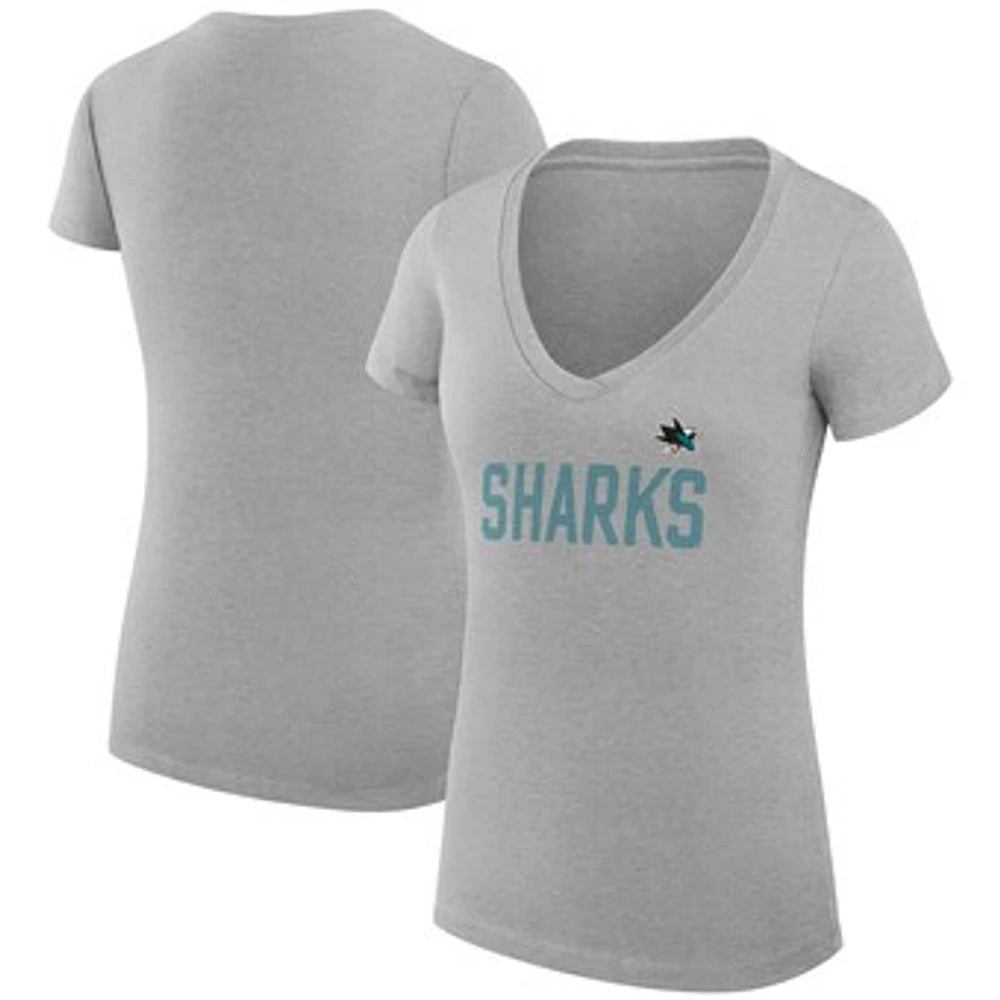 Women's G-III 4Her by Carl Banks Heather Gray San Jose Sharks Super-Slim Fit Lightweight Dot Print Team V-Neck T-Shirt