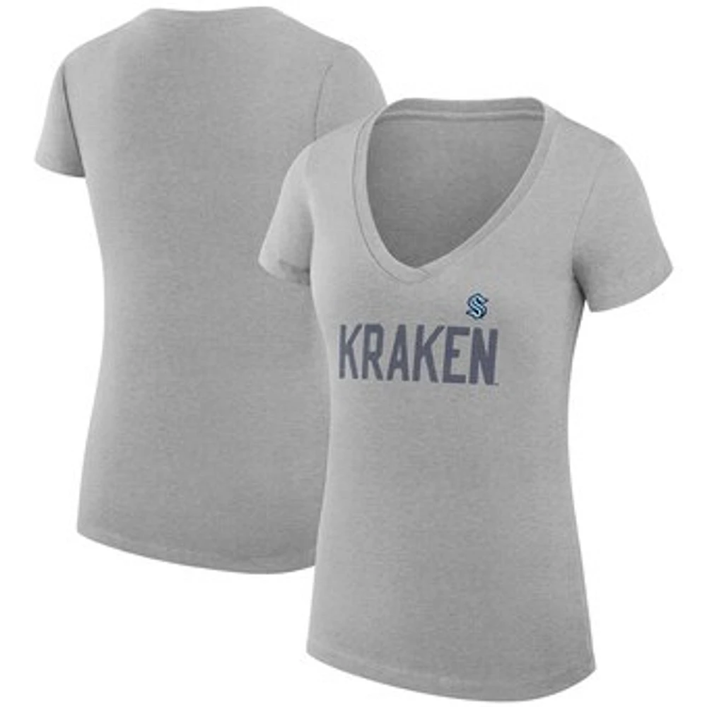 Women's G-III 4Her by Carl Banks Heather Gray Seattle Kraken Super-Slim Fit Lightweight Dot Print Team V-Neck T-Shirt