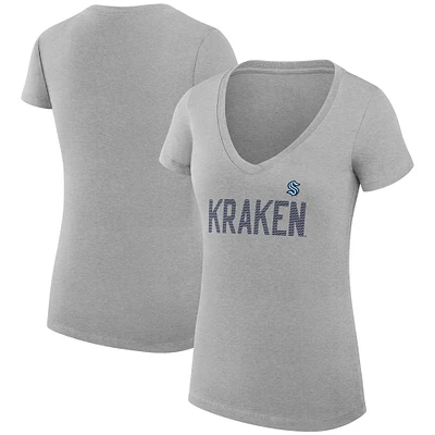 Women's G-III 4Her by Carl Banks Heather Gray Seattle Kraken Super-Slim Fit Lightweight Dot Print Team V-Neck T-Shirt