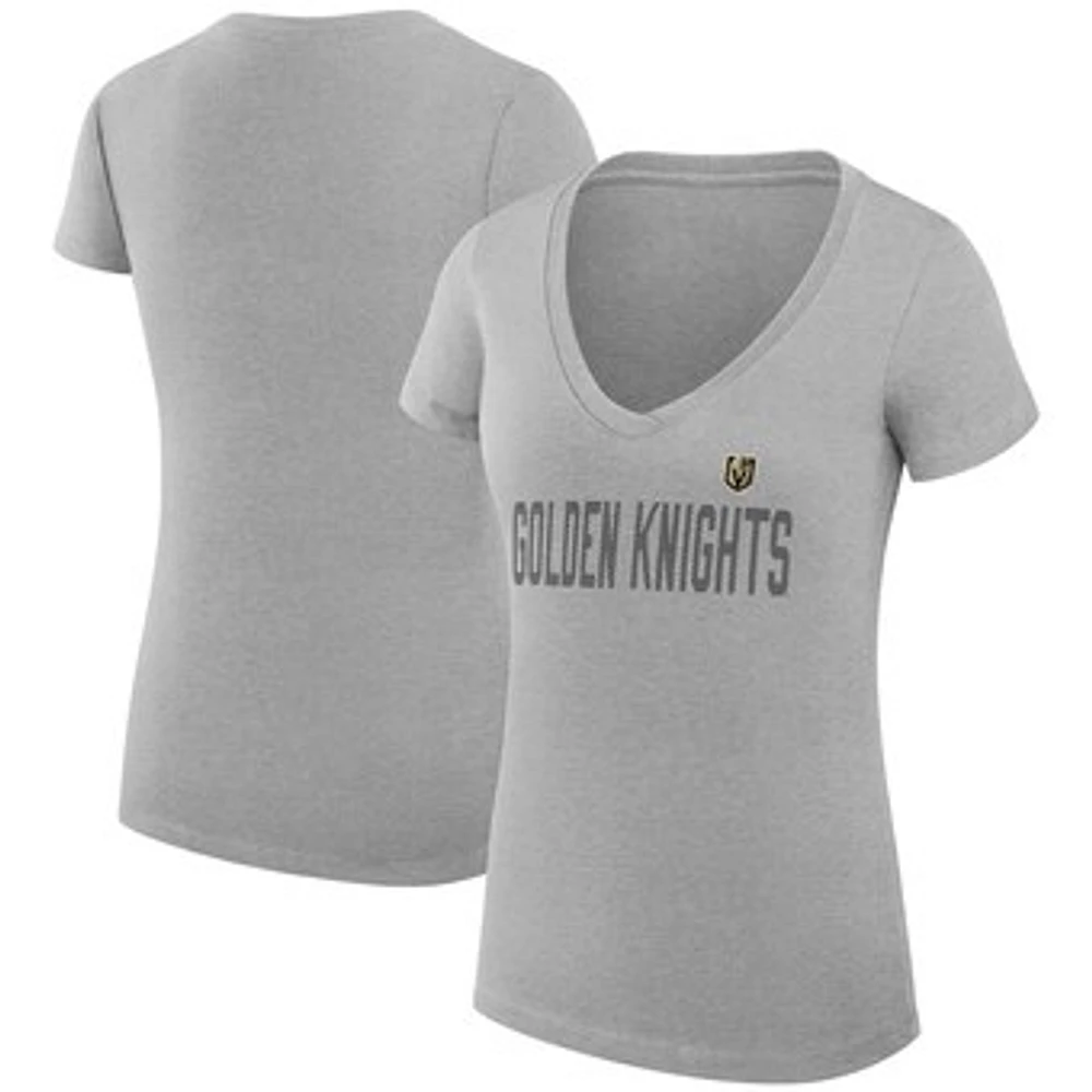 Women's G-III 4Her by Carl Banks Heather Gray Vegas Golden Knights Super-Slim Fit Lightweight Dot Print Team V-Neck T-Shirt