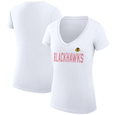 Women's G-III 4Her by Carl Banks White Chicago Blackhawks Super-Slim Fit Lightweight Dot Print Team V-Neck T-Shirt