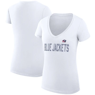 Women's G-III 4Her by Carl Banks White Columbus Blue Jackets Super-Slim Fit Lightweight Dot Print Team V-Neck T-Shirt