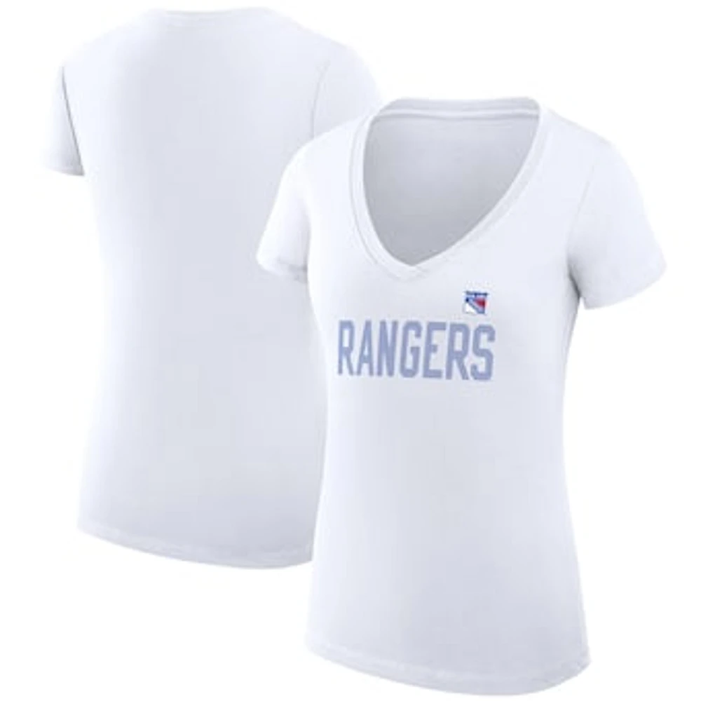 Women's G-III 4Her by Carl Banks White New York Rangers Super-Slim Fit Lightweight Dot Print Team V-Neck T-Shirt