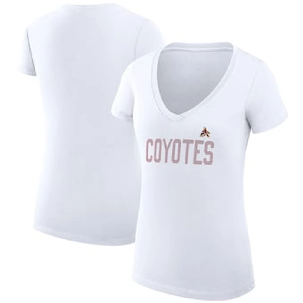 Women's G-III 4Her by Carl Banks White Arizona Coyotes Super-Slim Fit Lightweight Dot Print Team V-Neck T-Shirt