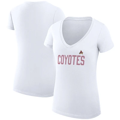 Women's G-III 4Her by Carl Banks White Arizona Coyotes Super-Slim Fit Lightweight Dot Print Team V-Neck T-Shirt