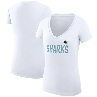 Women's G-III 4Her by Carl Banks White San Jose Sharks Super-Slim Fit Lightweight Dot Print Team V-Neck T-Shirt