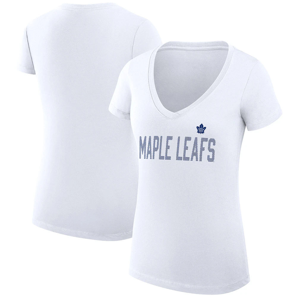 Women's G-III 4Her by Carl Banks White Toronto Maple Leafs Super-Slim Fit Lightweight Dot Print Team V-Neck T-Shirt