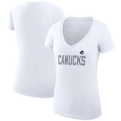 Women's G-III 4Her by Carl Banks White Vancouver Canucks Super-Slim Fit Lightweight Dot Print Team V-Neck T-Shirt