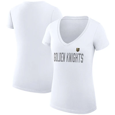 Women's G-III 4Her by Carl Banks White Vegas Golden Knights Super-Slim Fit Lightweight Dot Print Team V-Neck T-Shirt