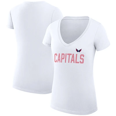 Women's G-III 4Her by Carl Banks White Washington Capitals Super-Slim Fit Lightweight Dot Print Team V-Neck T-Shirt