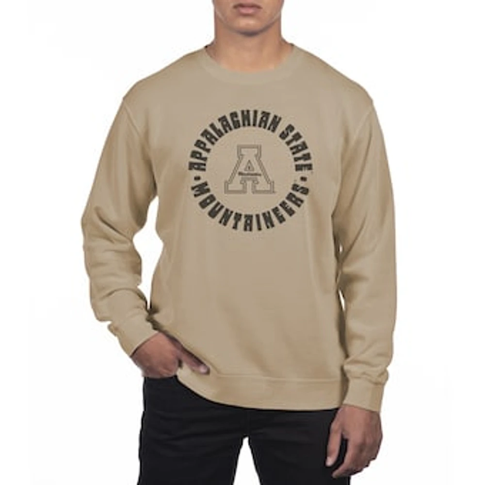 Men's Uscape Apparel Cream Appalachian State Mountaineers Pigment Dyed Fleece Crew Neck Sweatshirt