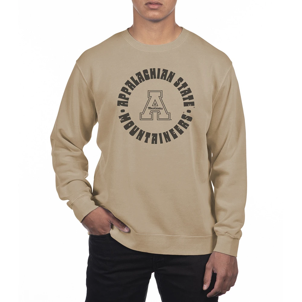Men's Uscape Apparel Cream Appalachian State Mountaineers Pigment Dyed Fleece Crew Neck Sweatshirt