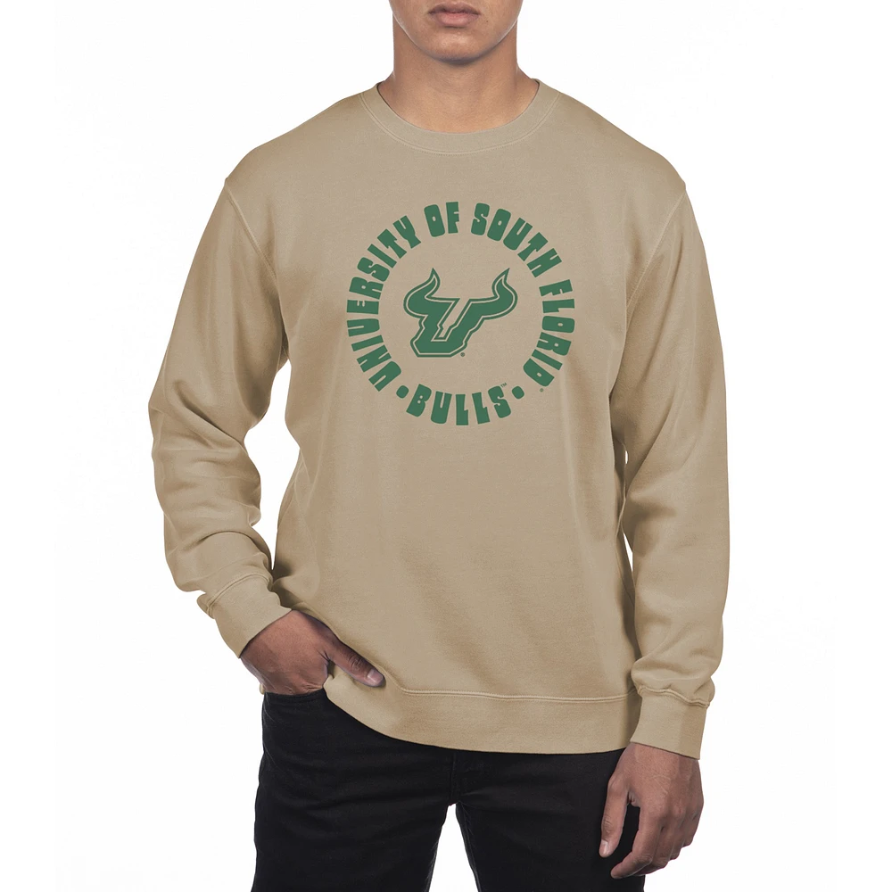Men's Uscape Apparel Cream South Florida Bulls Pigment Dyed Fleece Crew Neck Sweatshirt