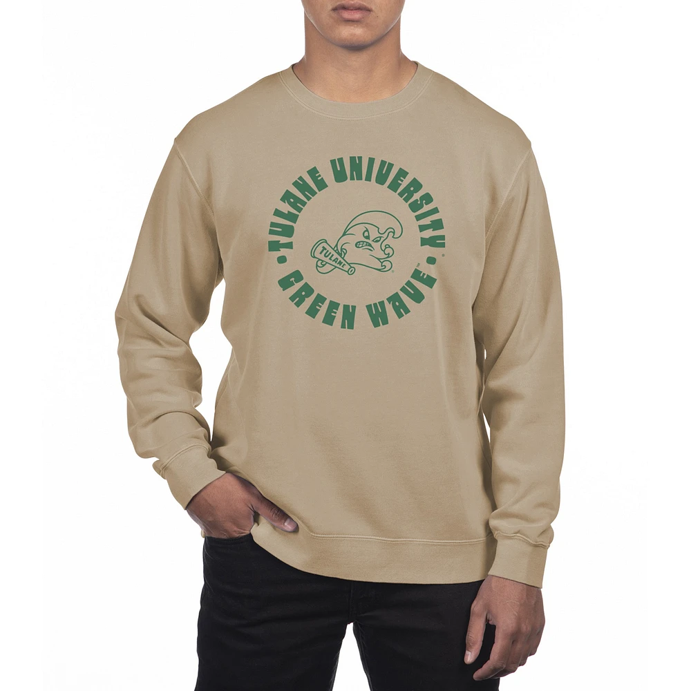 Men's Uscape Apparel Tulane Green Wave Pigment Dyed Fleece Crew Neck Sweatshirt