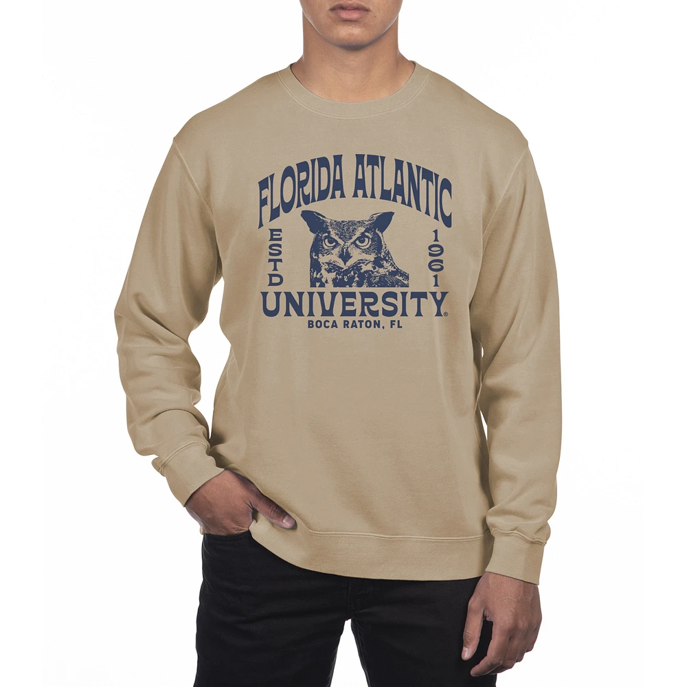 Men's Uscape Apparel Cream Florida Atlantic Owls Pigment Dyed Fleece Crew Neck Sweatshirt
