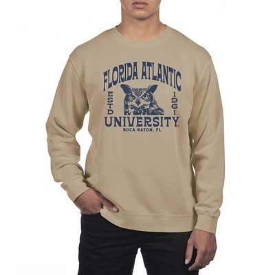 Men's Uscape Apparel Cream Florida Atlantic Owls Pigment Dyed Fleece Crew Neck Sweatshirt