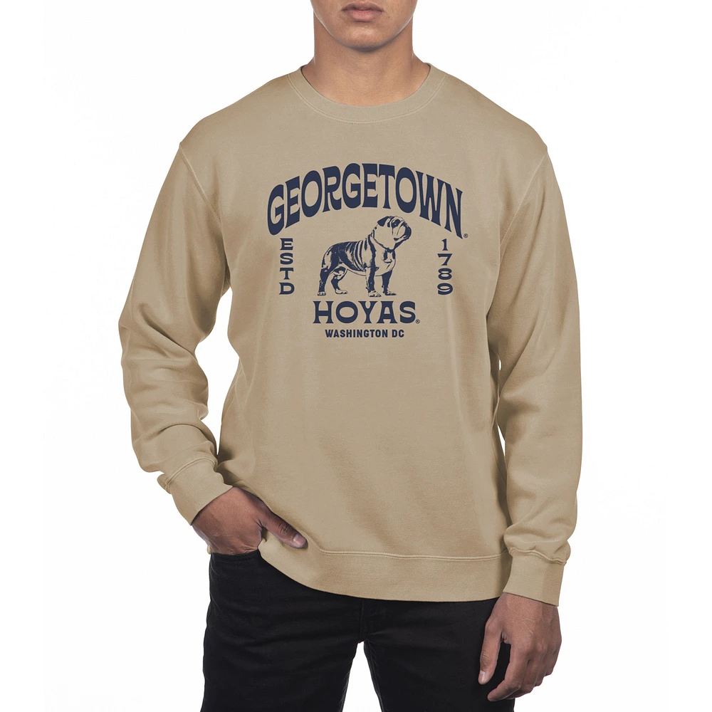 Men's Uscape Apparel Cream Georgetown Hoyas Pigment Dyed Fleece Crew Neck Sweatshirt