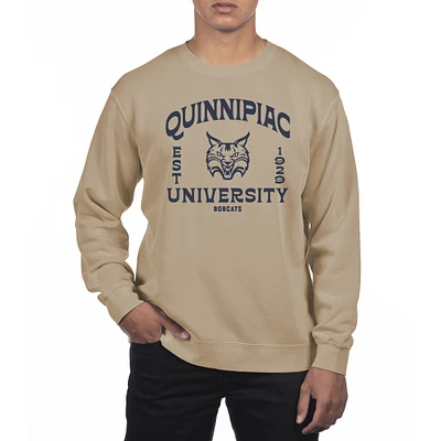 Men's Uscape Apparel Cream Quinnipiac Bobcats Pigment Dyed Fleece Crew Neck Sweatshirt