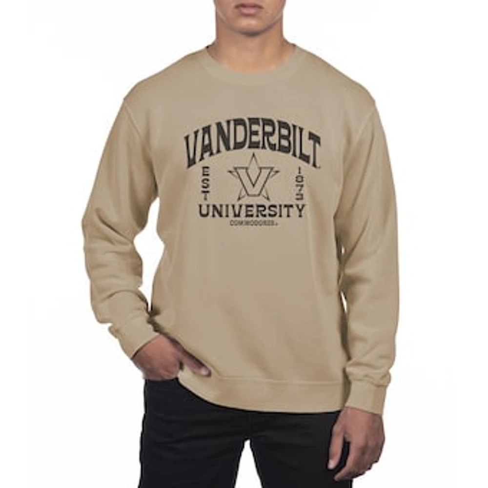 Men's Uscape Apparel Cream Vanderbilt Commodores Pigment Dyed Fleece Crew Neck Sweatshirt