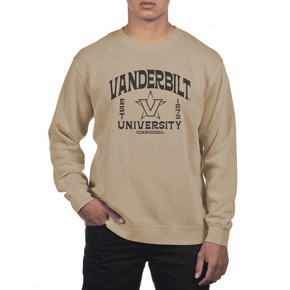 Men's Uscape Apparel Cream Vanderbilt Commodores Pigment Dyed Fleece Crew Neck Sweatshirt