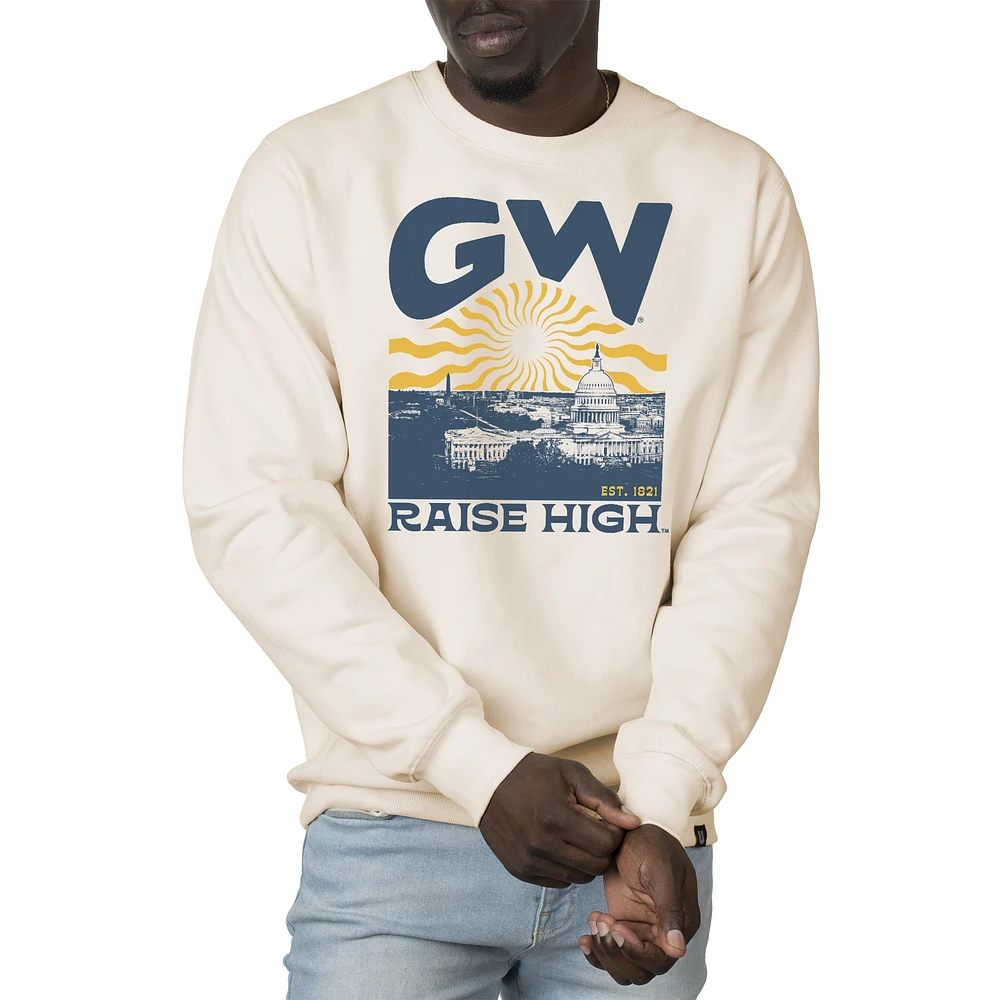 Men's Uscape Apparel Cream George Washington University Premium Heavyweight Crew Neck Sweatshirt