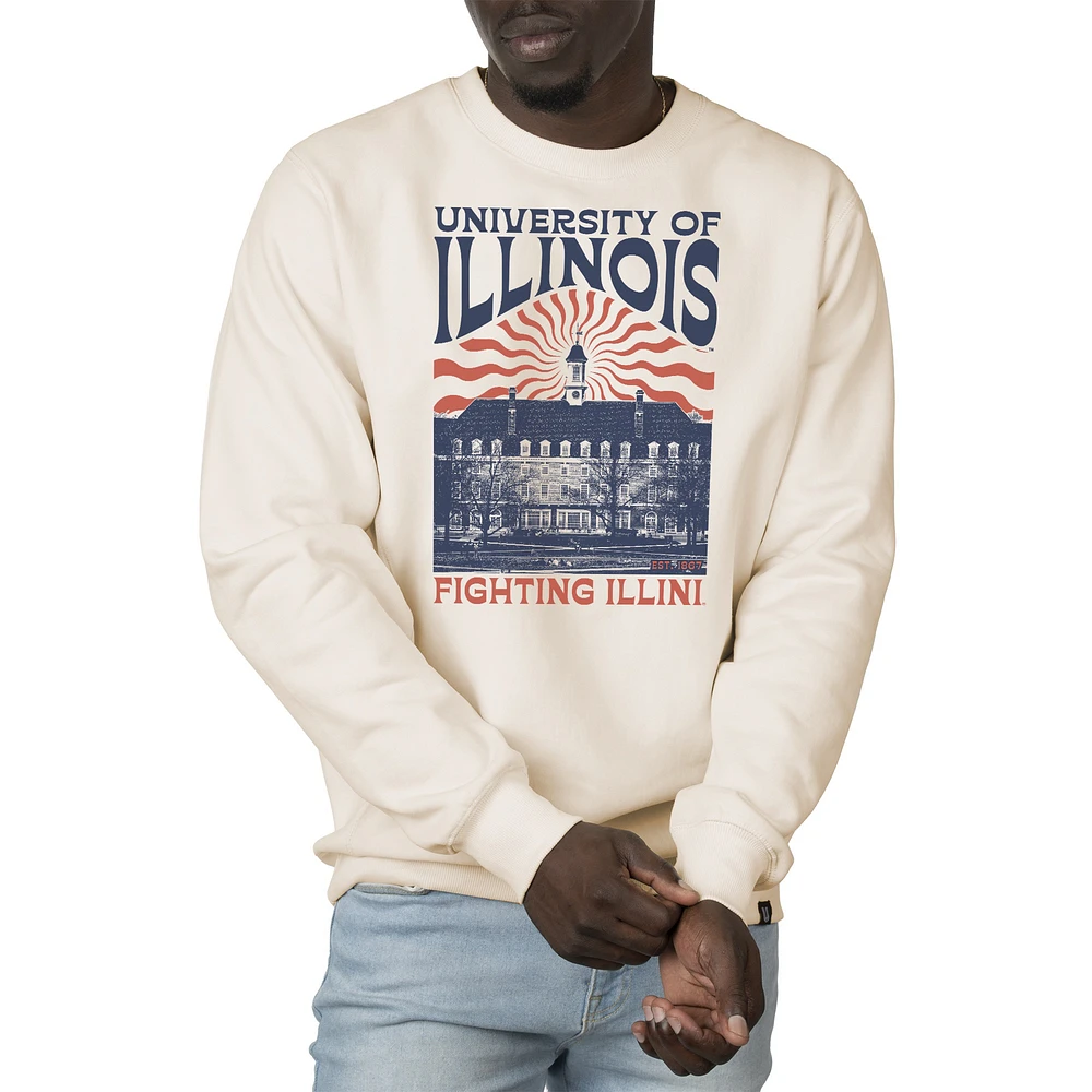 Men's Uscape Apparel Cream Illinois Fighting Illini Premium Heavyweight Crew Neck Sweatshirt