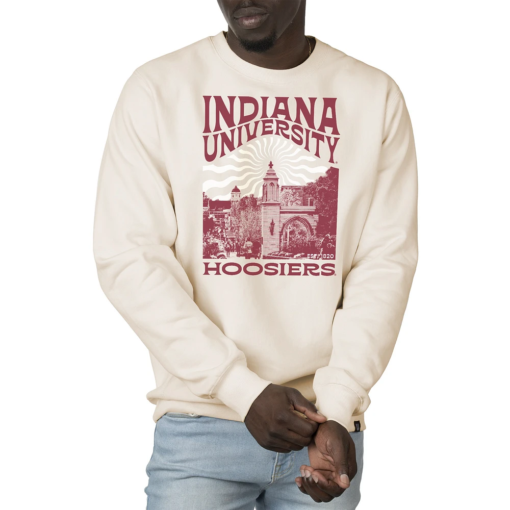 Men's Uscape Apparel Cream Indiana Hoosiers Premium Heavyweight Crew Neck Sweatshirt